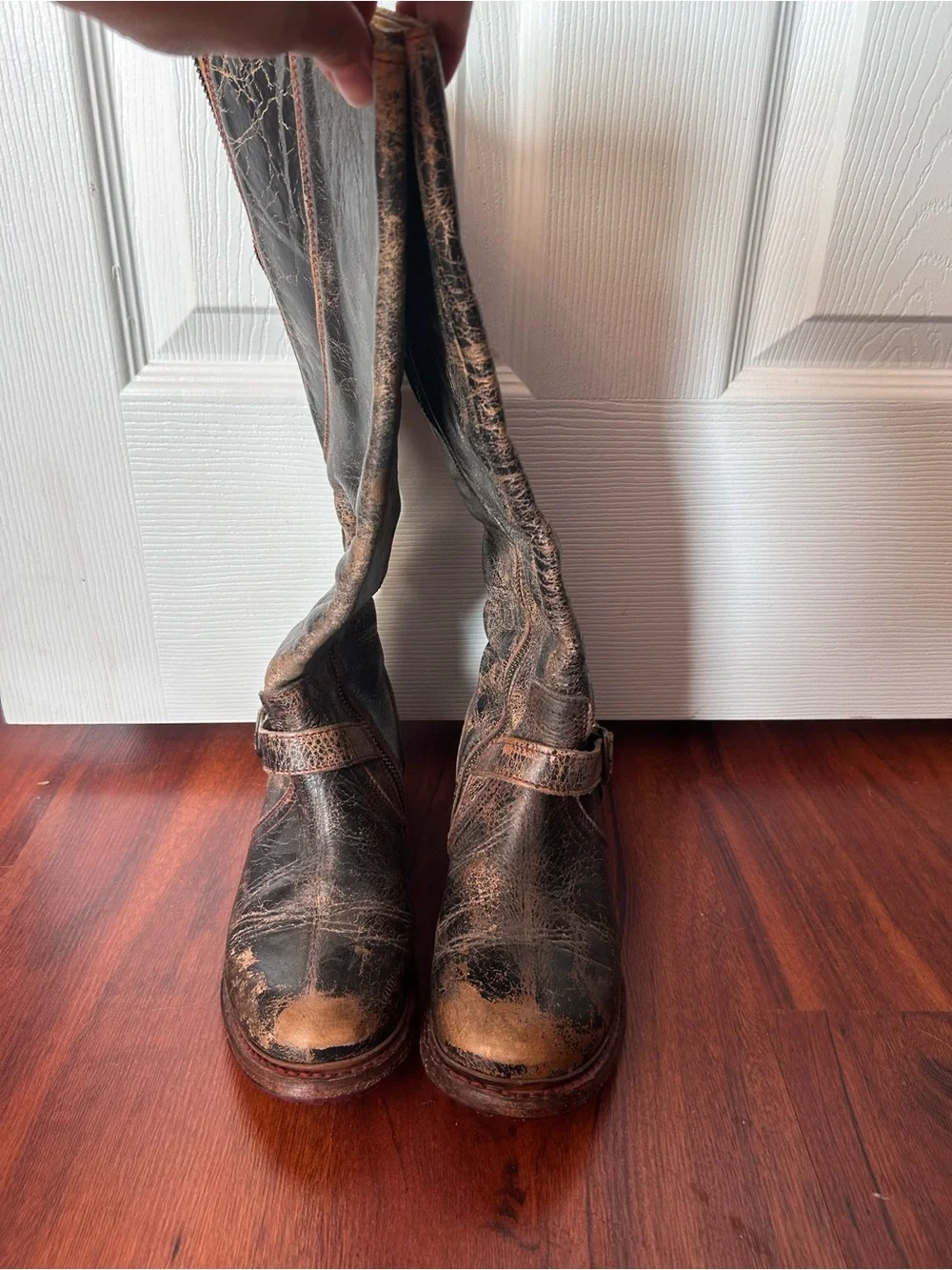 BED STU Glaye Black Lux Distressed Leather Tall Riding Boots 7.5